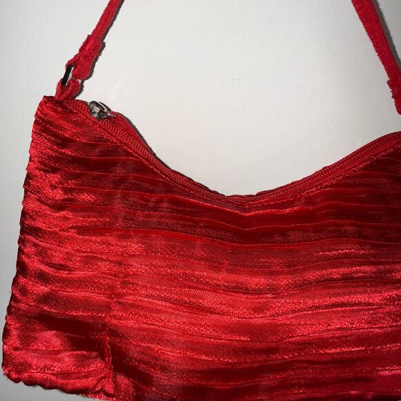 Red Satin Ruched Evening Shoulder Bag – Holiday Party & NYE Cocktail Purse - Picture 7 of 15